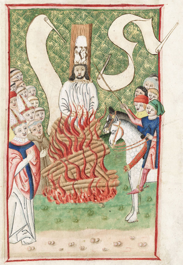 Mistr Jan Hus na hranici. Iluminace Jenského kodexu (kolem roku 1500) zdroj cs.wikipedia.org