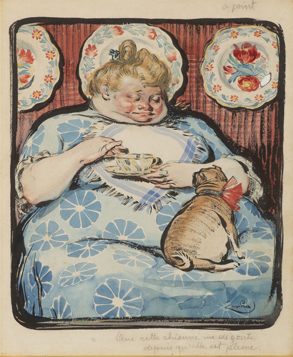 KUPKA FRANTIŠEK, Žena se psíkem, kvaš na papíře, 35 x 30 cm, vyvolávací cena 980.000 Kč